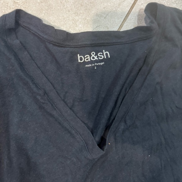 ba&sh Black V-Neck Tee with Gray Stripes - Picture 4 of 5